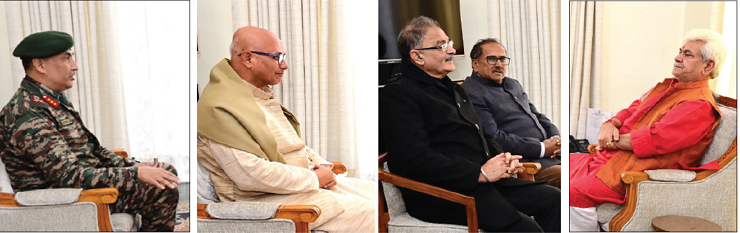 میئر جے ایم سی ، سابق نائب وزراء اعلیٰ اور جی او سی 16کور نے لیفٹیننٹ گورنر سے ملاقات کی