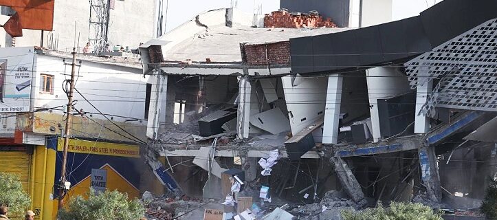 Security personnel deployed during an anti-encroachment drive in Jammu