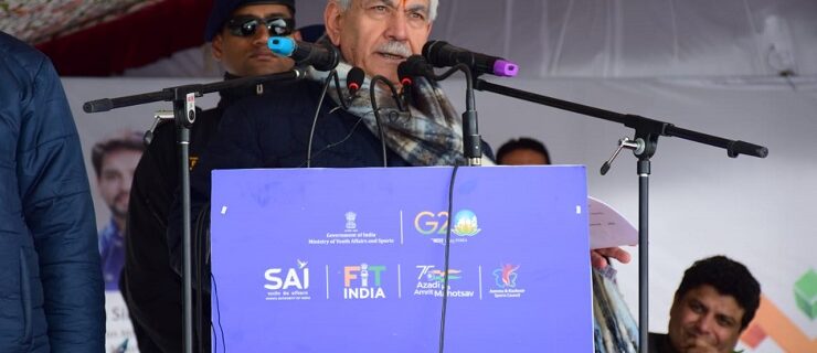 Lt Governor Manoj Sinha during inaugural ceremony of 3rd Khelo India Winter Games at Gulmarg