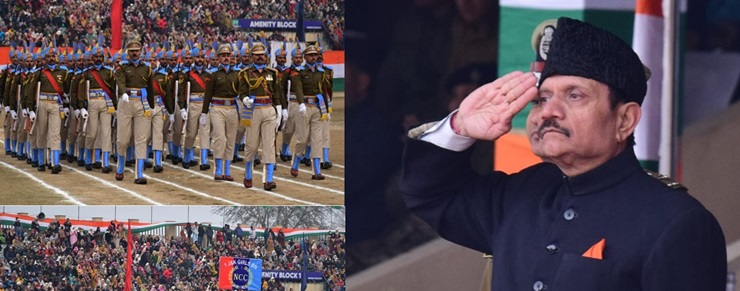 Advisor Bhatnagar unfurls National Flag at Bakshi Stadium, Srinagar on Republic Day
