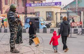 Areas around the Bakshi Stadium were placed under a three-ring security cordon