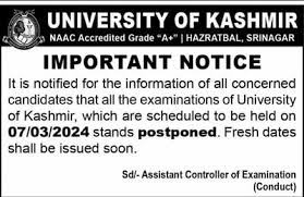 Kashmir University has canceled all the proposed examinations of March 7