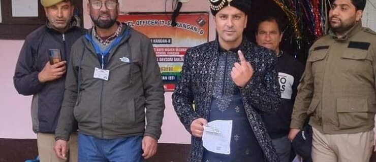 A Groom casted his vote at Kangan in Ganderbal District.
