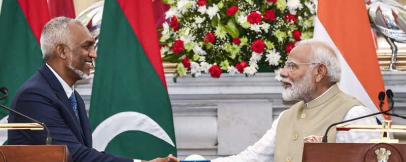PM Modi and Maldives President Mohamed Muizzu during joint Press Statements at Hyderabad House
