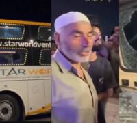 کرنال ہریانہ میں دہلی سے سرینگر جانے والی بس پر پتھراو